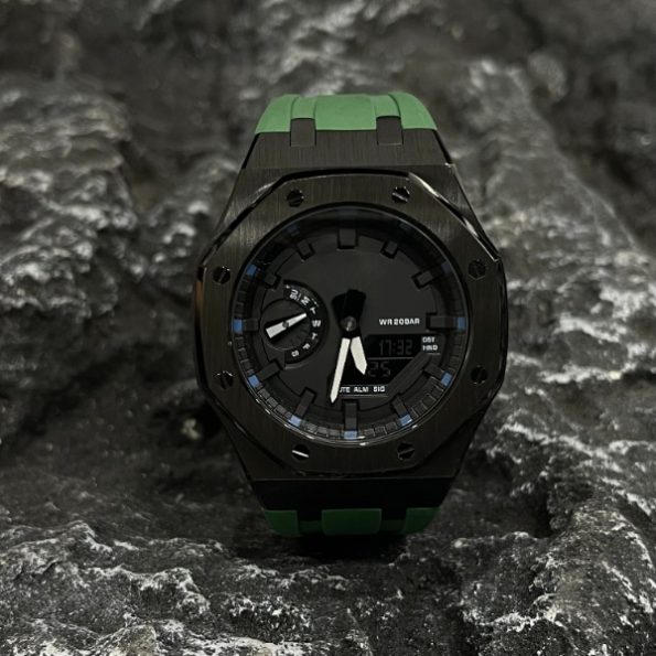Ga2100 Mod Watch Black Core Green Rubber Strap Band