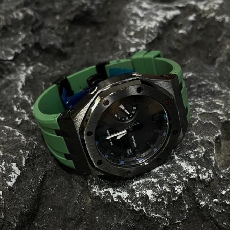 Ga2100 Mod Watch Black Core Green Rubber Strap Band 