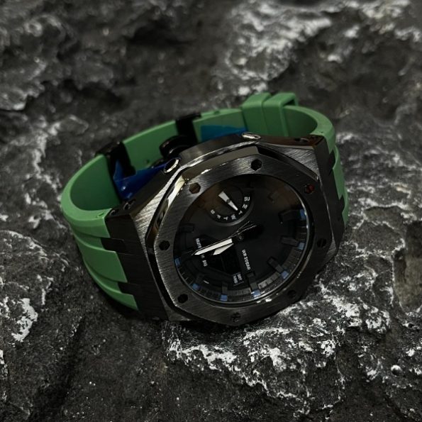 Ga2100 Mod Watch Black Core Green Rubber Strap Band