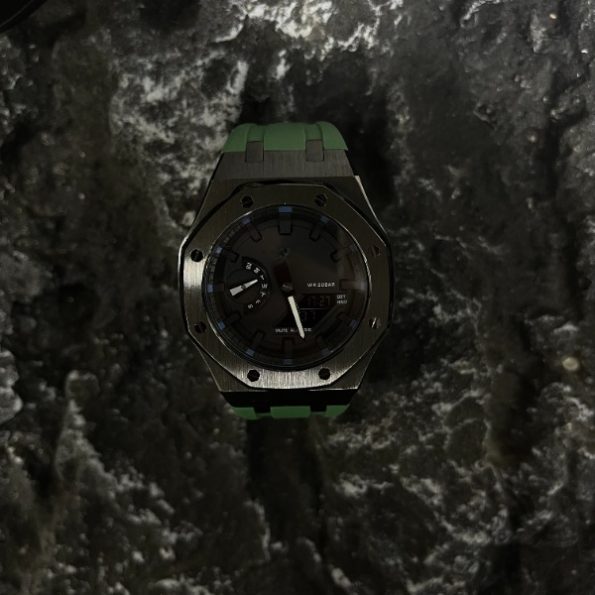 Ga2100 Mod Watch Black Core Green Rubber Strap Band