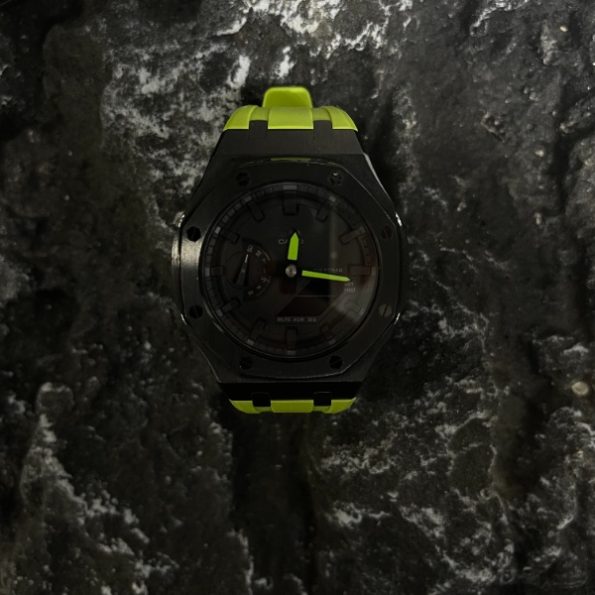 Ga2100 Mod Watch Black Core Light Green Watchhand Rubber Strap
