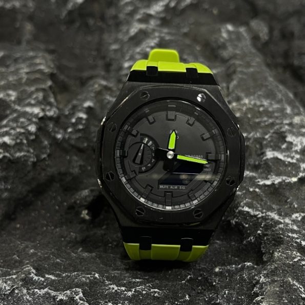 Ga2100 Mod Watch Black Core Light Green Watchhand Rubber Strap