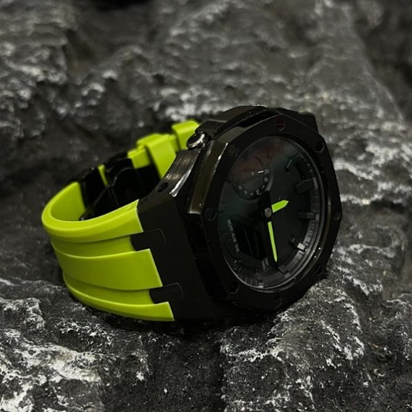 Ga2100 Mod Watch Black Core Light Green Watchhand Rubber Strap