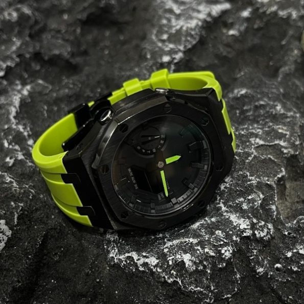 Ga2100 Mod Watch Black Core Light Green Watchhand Rubber Strap