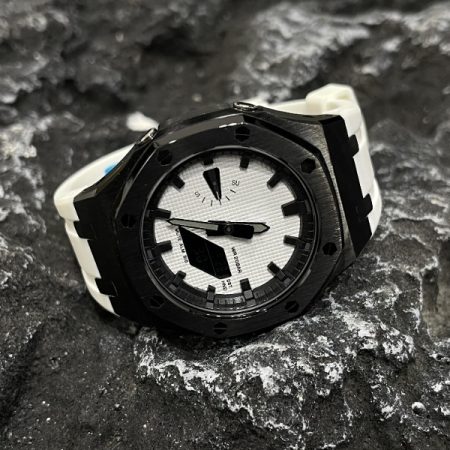 Ga2100 Mod Watch Black And White Rubber Strap Band 