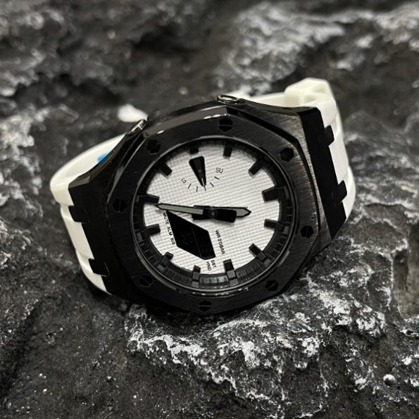 Ga2100 Mod Watch Black And White Rubber Strap Band