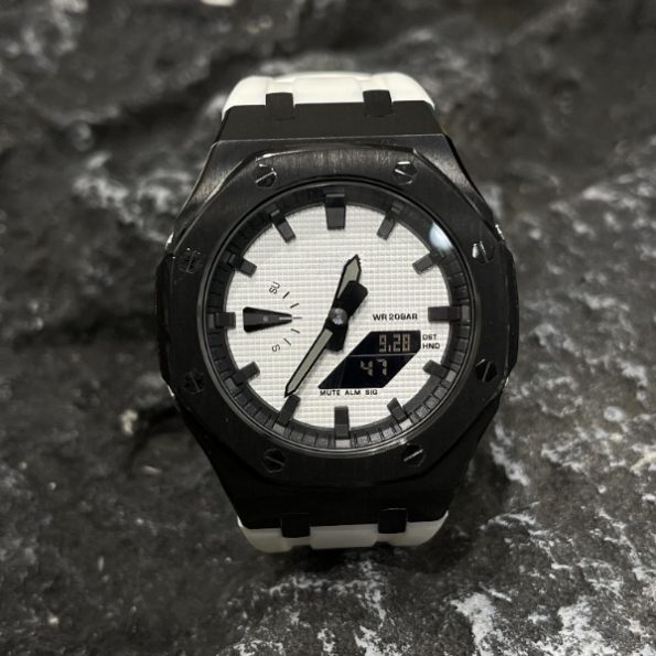 Ga2100 Mod Watch Black And White Rubber Strap Band