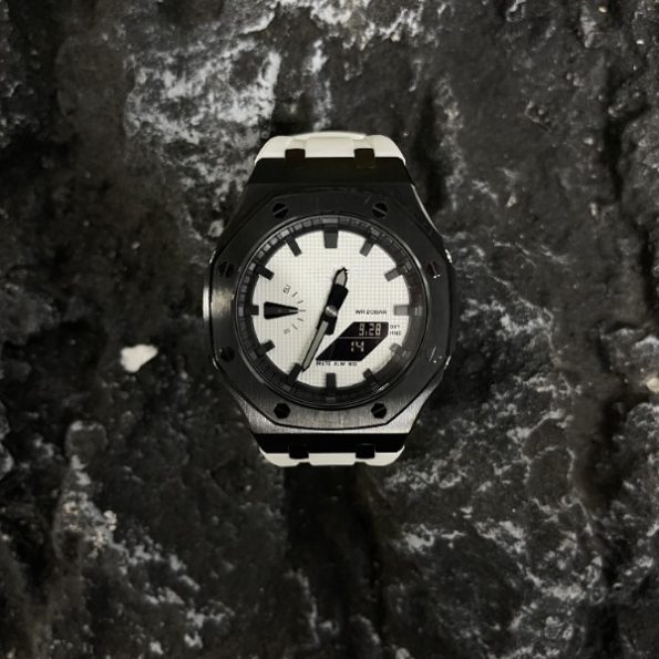 Ga2100 Mod Watch Black And White Rubber Strap Band