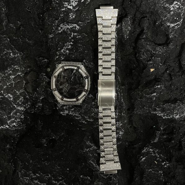 Ga2100 Mod Kit Full Silver Diamond Case Stainless Steel Strap Band