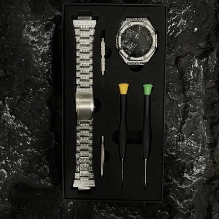 Ga2100 Mod Kit Full Silver Diamond Case Stainless Steel Strap Band