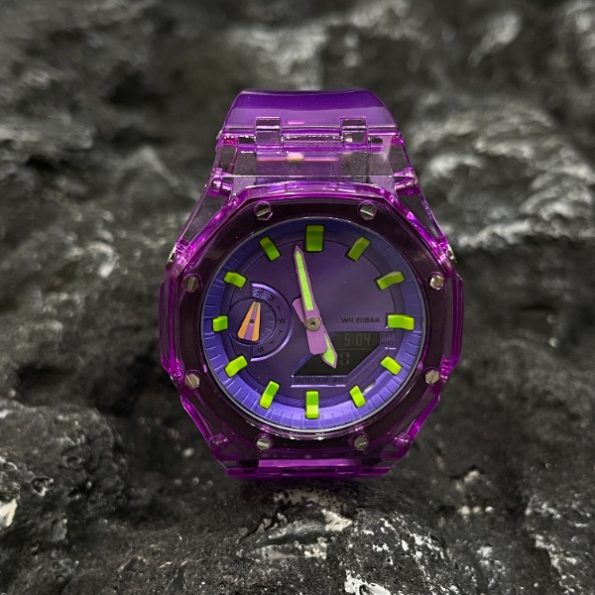 Ga2100 Purple Watch With Green Hour Marker