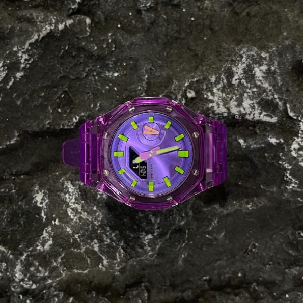 Ga2100 Purple Watch With Green Hour Marker