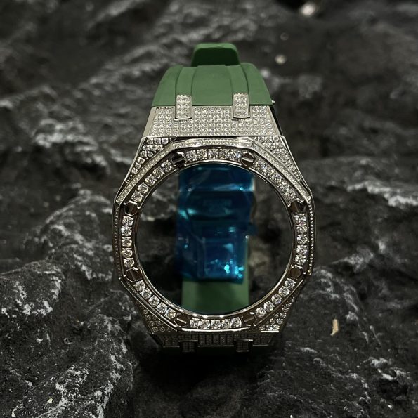 Ga2100 Silver Diamond Case Green Rubber