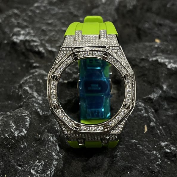Ga2100 Silver Diamond Case Light Green Rubber