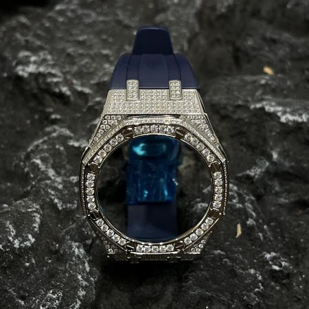 Ga2100 Silver Diamond Case Navy Blue Rubber