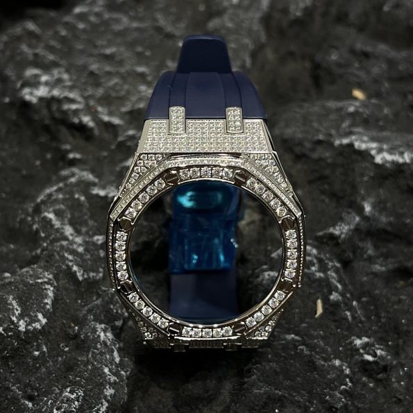 Ga2100 Silver Diamond Case Navy Blue Rubber