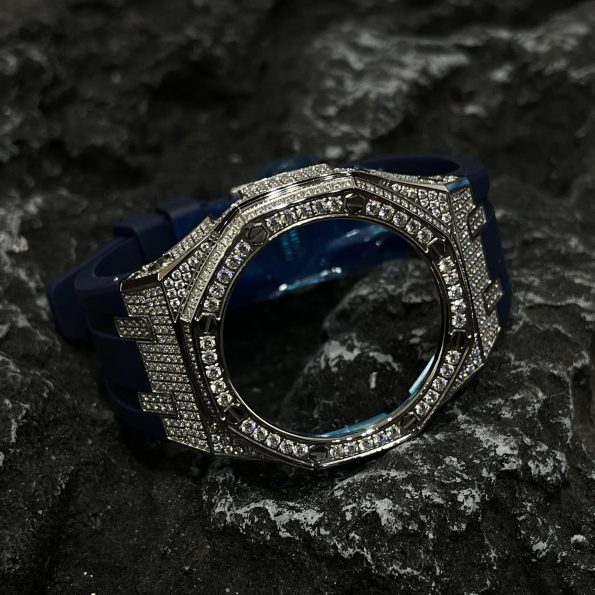 Ga2100 Silver Diamond Case Navy Blue Rubber