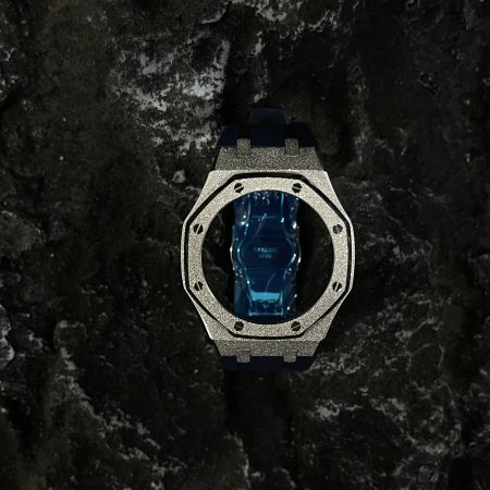 Ga2100 Silver Glitter Case Black Rubber Watch Band