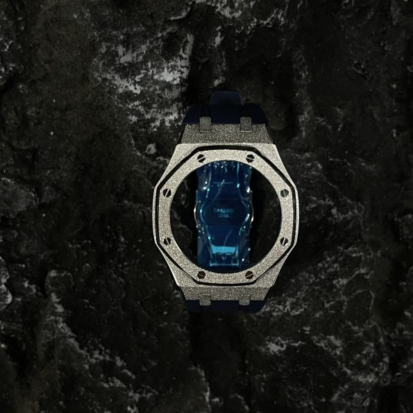 Ga2100 Silver Glitter Case Black Rubber Watch Band