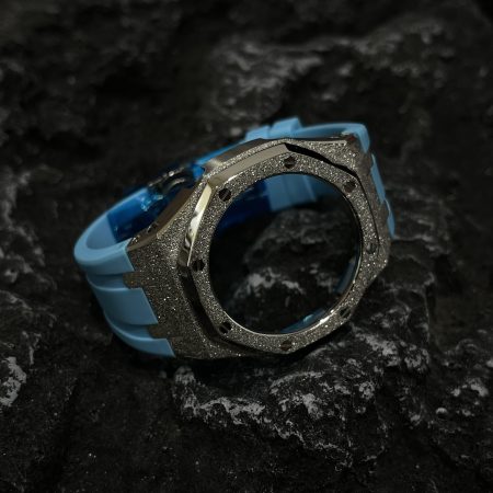 Ga2100 Silver Glitter Case Blue Rubber Watch Band 