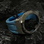 Ga2100 Silver Glitter Case Blue Rubber Watch Band