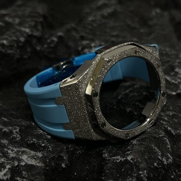 Ga2100 Silver Glitter Case Blue Rubber Watch Band