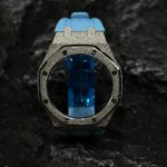 Ga2100 Silver Glitter Case Blue Rubber Watch Band