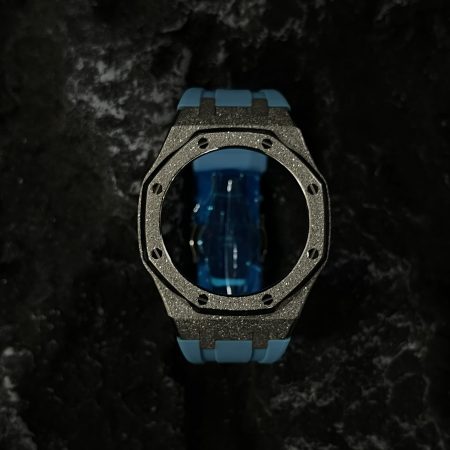Ga2100 Silver Glitter Case Blue Rubber Watch Band