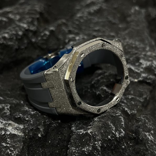 Ga2100 Silver Glitter Case Gray Rubber Watch Band