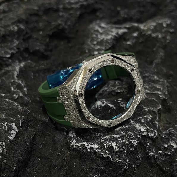 Ga2100 Silver Glitter Case Green Rubber Watch Band