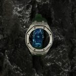 Ga2100 Silver Glitter Case Green Rubber Watch Band