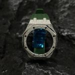Ga2100 Silver Glitter Case Green Rubber Watch Band
