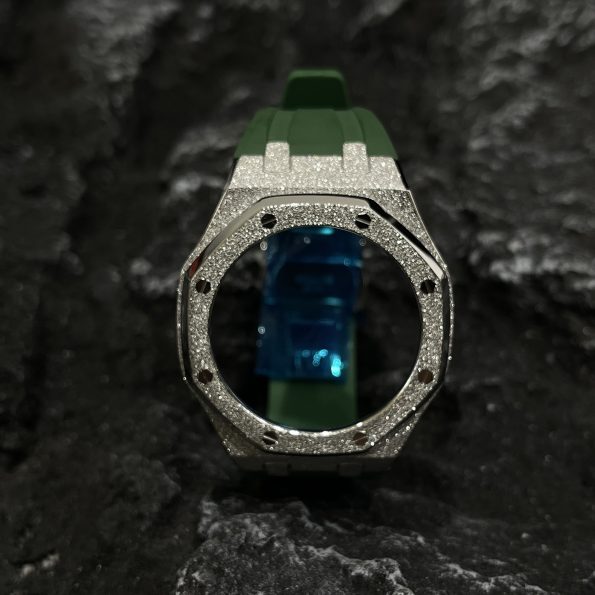 Ga2100 Silver Glitter Case Green Rubber Watch Band