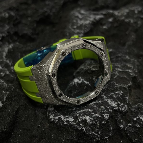 Ga2100 Silver Glitter Case Light Green Rubber Watch Band