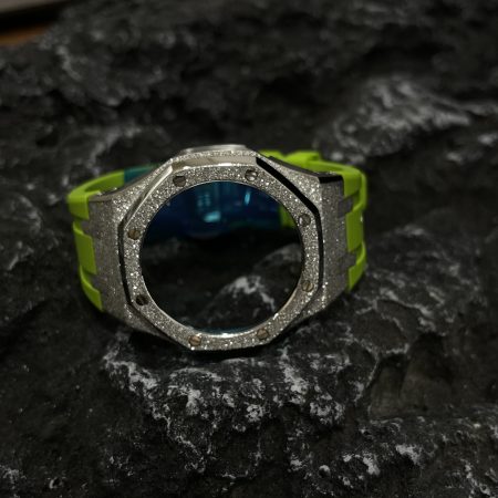 Ga2100 Silver Glitter Case Light Green Rubber Watch Band 