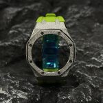 Ga2100 Silver Glitter Case Light Green Rubber Watch Band