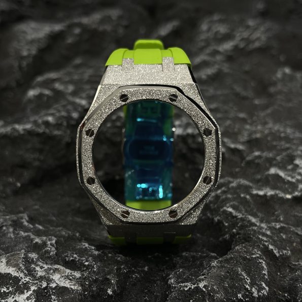 Ga2100 Silver Glitter Case Light Green Rubber Watch Band