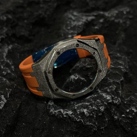 Ga2100 Silver Glitter Case Orange Rubber Watch Band 