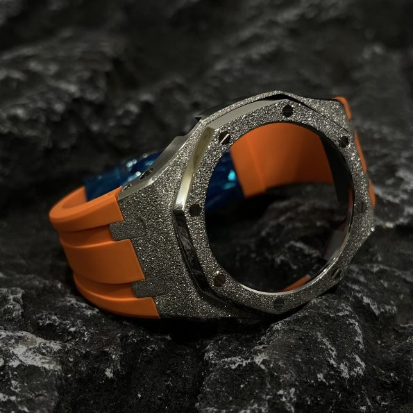 Ga2100 Silver Glitter Case Orange Rubber Watch Band