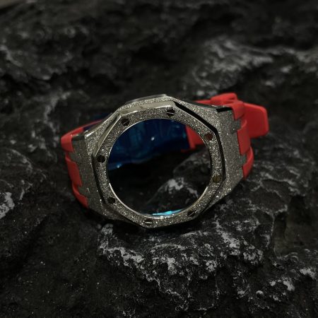Ga2100 Silver Glitter Case Red Rubber Watch Band
