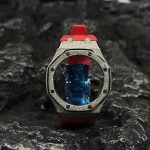 Ga2100 Silver Glitter Case Red Rubber Watch Band