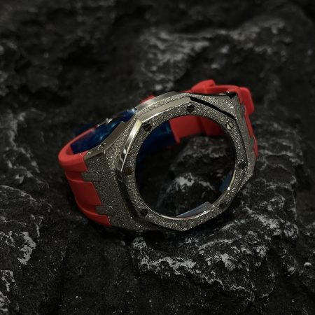 Ga2100 Silver Glitter Case Red Rubber Watch Band