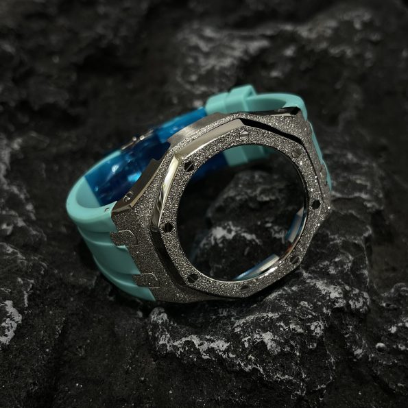 Ga2100 Silver Glitter Case Tiffany Blue Rubber Watch Band