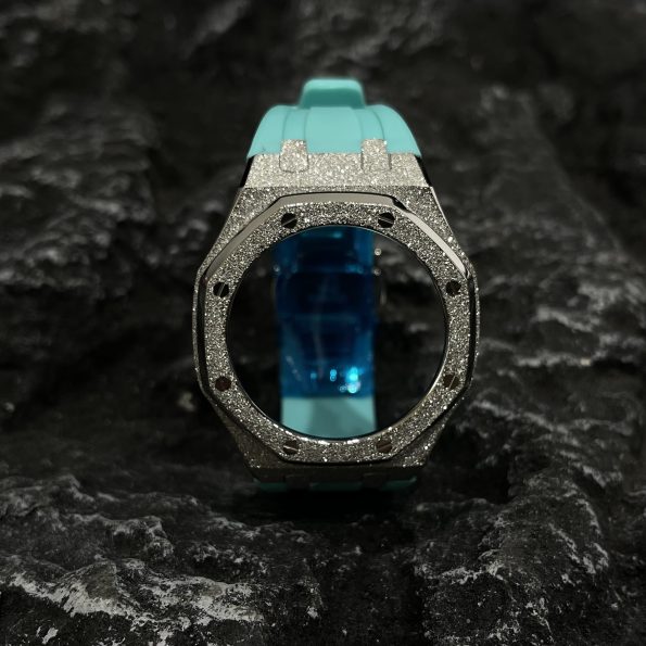 Ga2100 Silver Glitter Case Tiffany Blue Rubber Watch Band