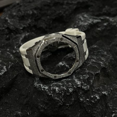 Ga2100 Silver Glitter Case White Rubber Watch Band 