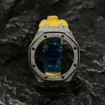 Ga2100 Silver Glitter Case Yellow Rubber Watch Band