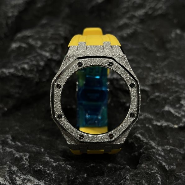 Ga2100 Silver Glitter Case Yellow Rubber Watch Band
