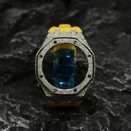 Ga2100 Silver Glitter Case Yellow Rubber Watch Band