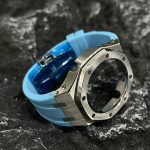 Ga2100 Silver Polish Bezel Blue Rubber Strap