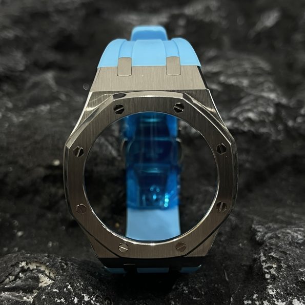 Ga2100 Silver Polish Bezel Blue Rubber Strap